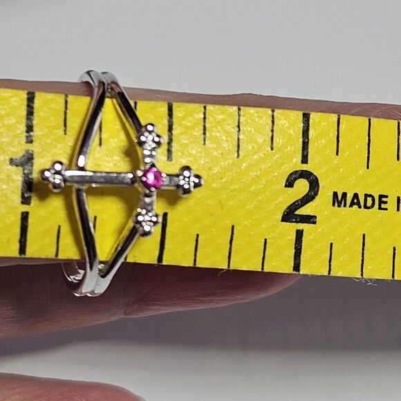 **Final Sale** Vintge Sarah Coventry Pink Rhinestone Silver Tone Cross Adj 4-8 - Picture 7 of 13